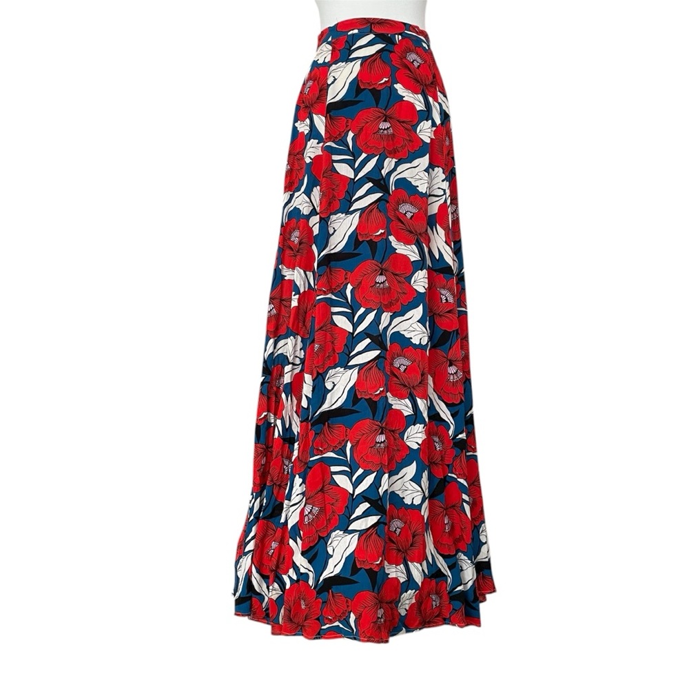 Lulus Double Slit Back To Your Roots Floral Red And Blue Maxi Skirt Woman’s Xs View 5